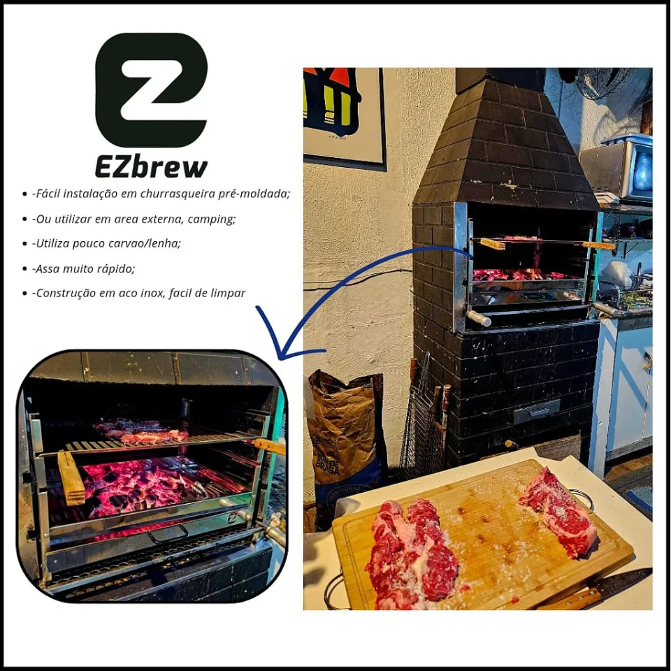 Churrasqueira Parrilla com braseiro em gaveta e 3 niveis de altura 60cm